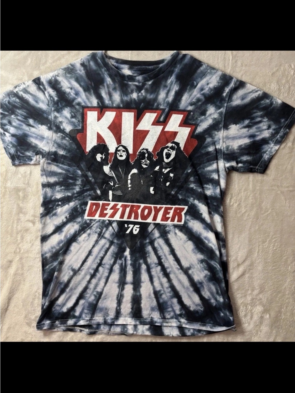KISS Destroyer 76 Liquid Blue Tie Dye Band T Shirt Rock Graphic Mens Medium